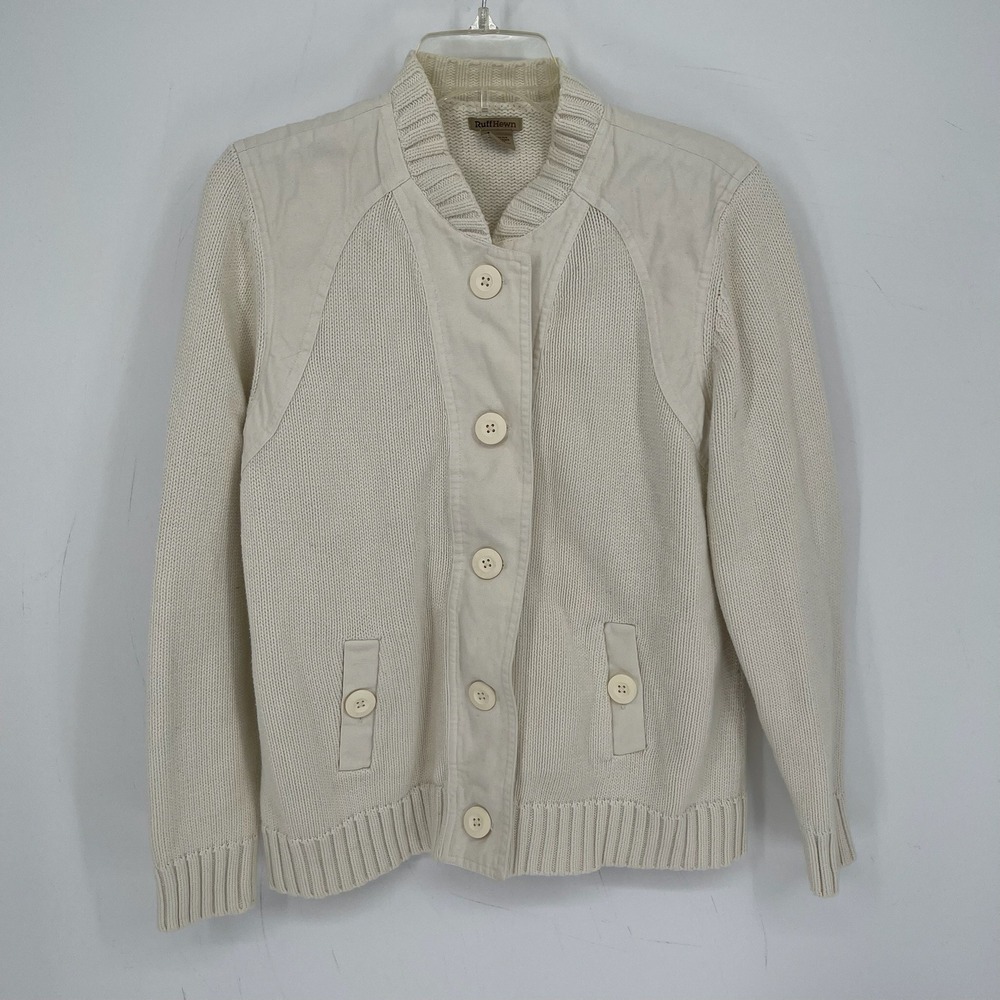 Ruff Hewn Women's Ivory Mixed Media Button Front Knit Cardigan Sweater Size XL